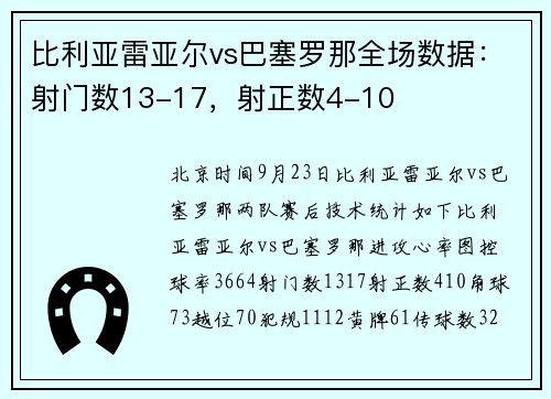 比利亚雷亚尔vs巴塞罗那全场数据：射门数13-17，射正数4-10